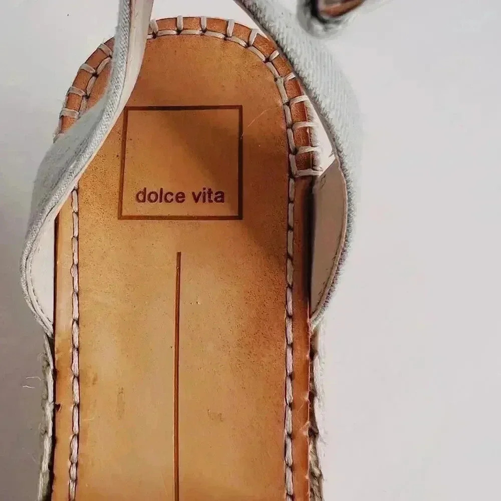 Via Spiga White Leather Wedges Woven Sandal Heels Women's Size 8 - Picture 9 of 12